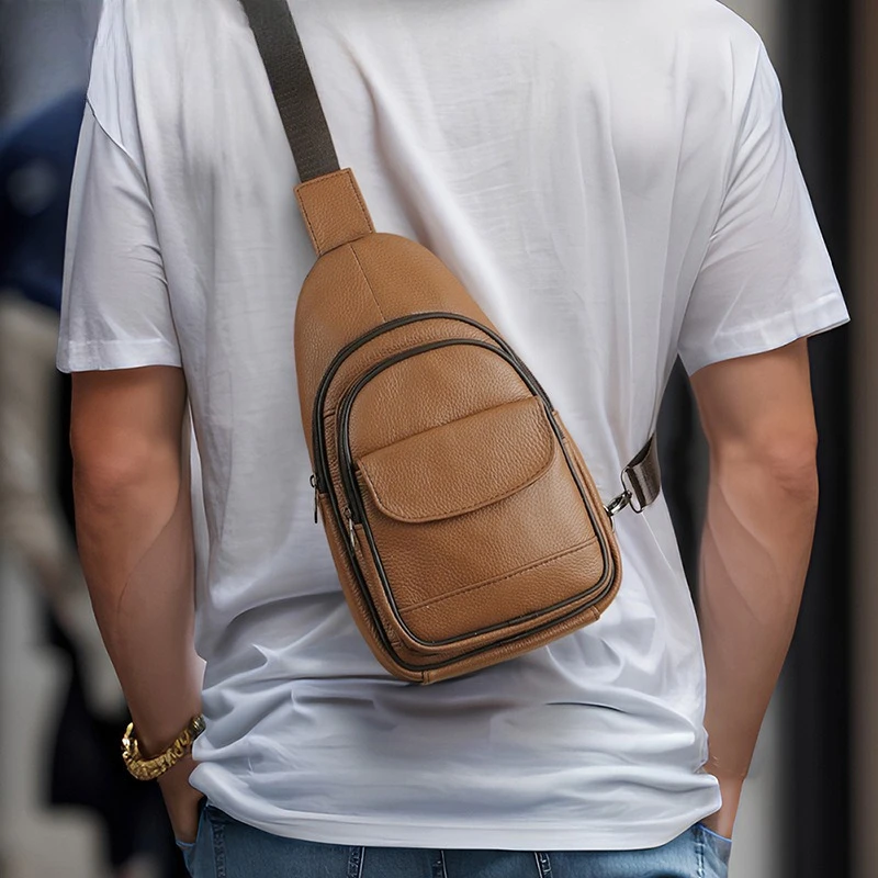 

Мужская сумка через плечо из натуральной кожи, многокарманная многофункциональная простая сумка через плечо на одно плечо
