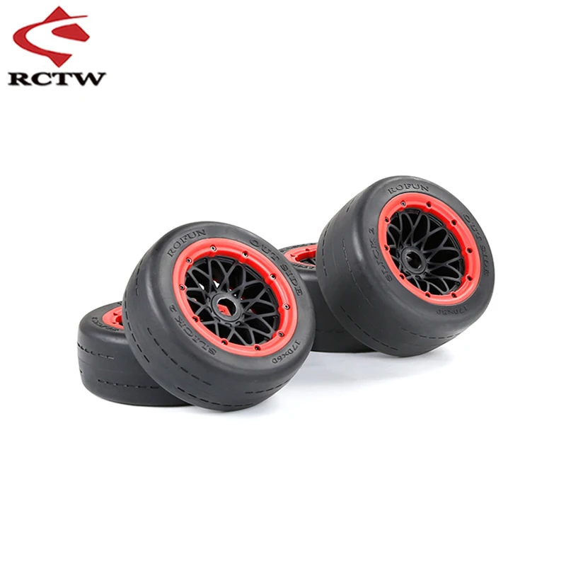 Front Rear Super Grip Road Wheel Slick Tire Racing Slick Tyre Kit for 1/5 Hpi Rofun Rovan Km Baja 5b Ss Buggy Truck Upgrade Part