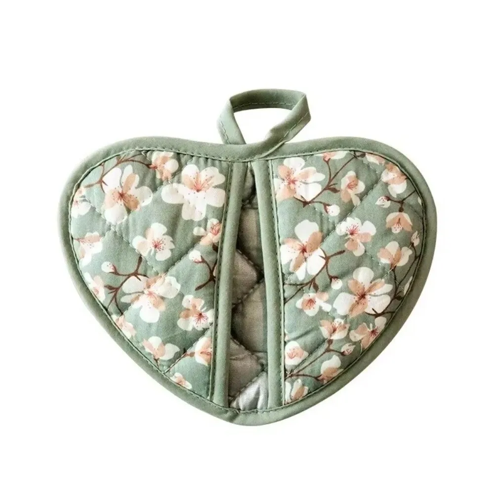 1PC New Hot Resistant Bakeware Oven Mitts Heart-shaped Cotton Kitchen Insulation Pad Flower Printed Hand Clip Baking Oven Gloves