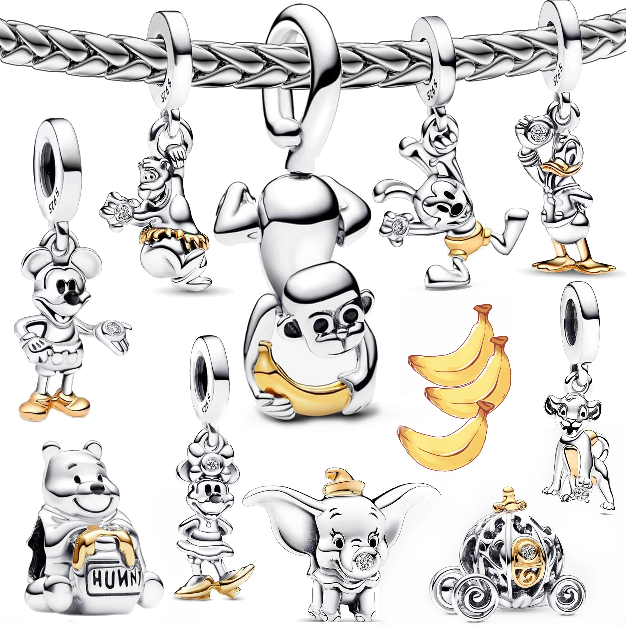 Disney Donald Duck Charm stainless steel  Keychain for bag Beads Suitable for pandora original 925 silver charm bracelet jewelry