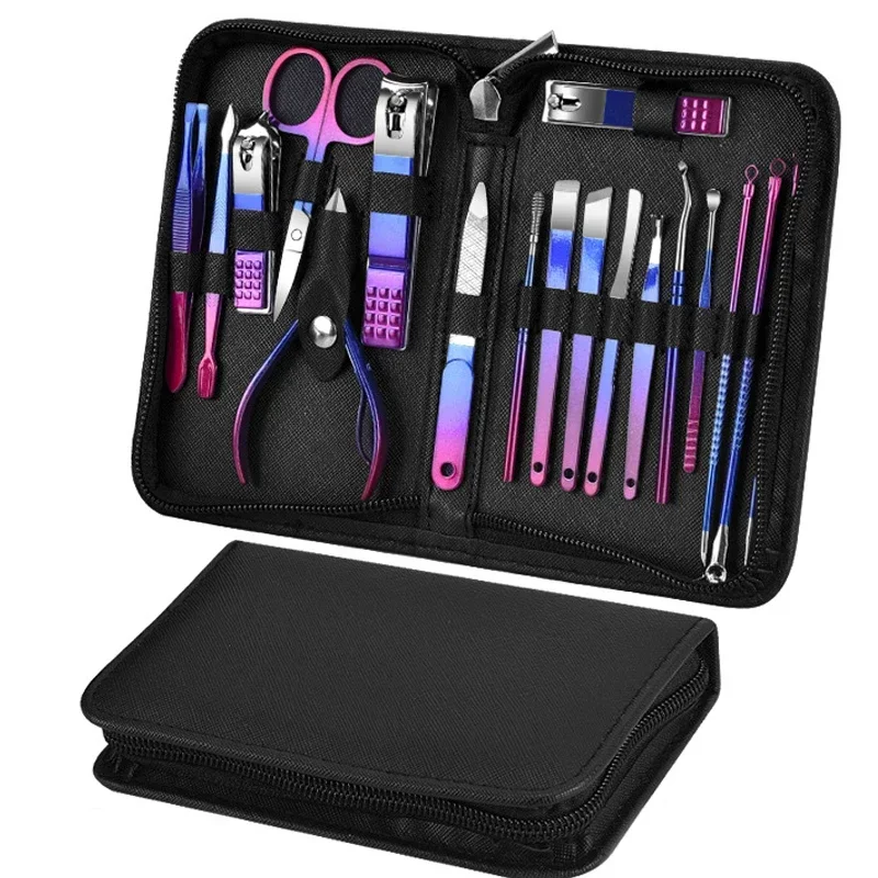 

6-18Pcs Set Professional Stainless Steel Manicure & Pedicure Kit Precision Nail Care with Travel Case with Nail Clipper Scissor