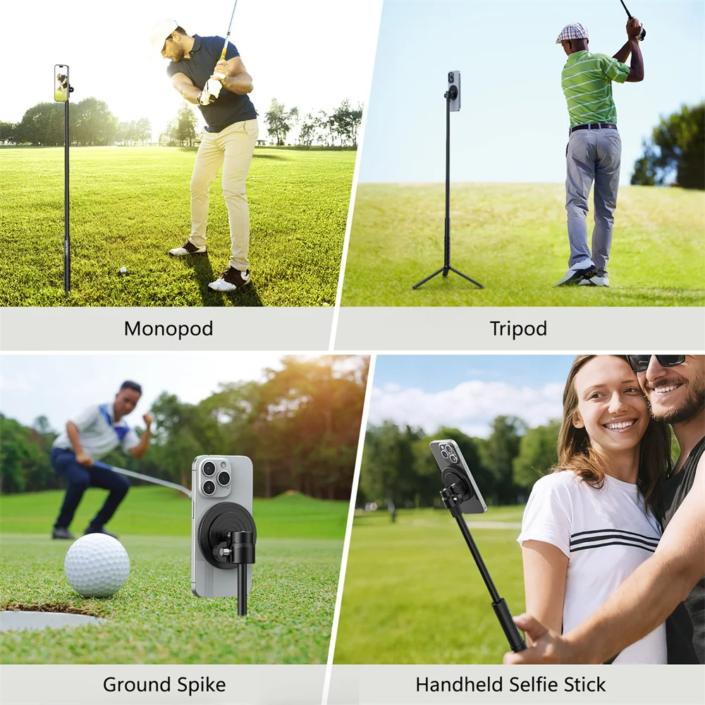 Golf Monopod Selfie Stick With Stake Spike For Golf Swing, Aluminum Magnetic Golf Phone Stand For Phone Gopro Cameras Magsafe