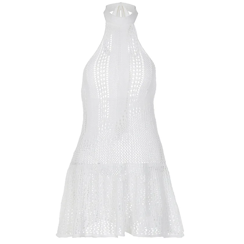 Summer New Solid Color Sleeveless Halter Halter Knit Dress Sexy Dress White Dress Women Maxi Dresses for Women