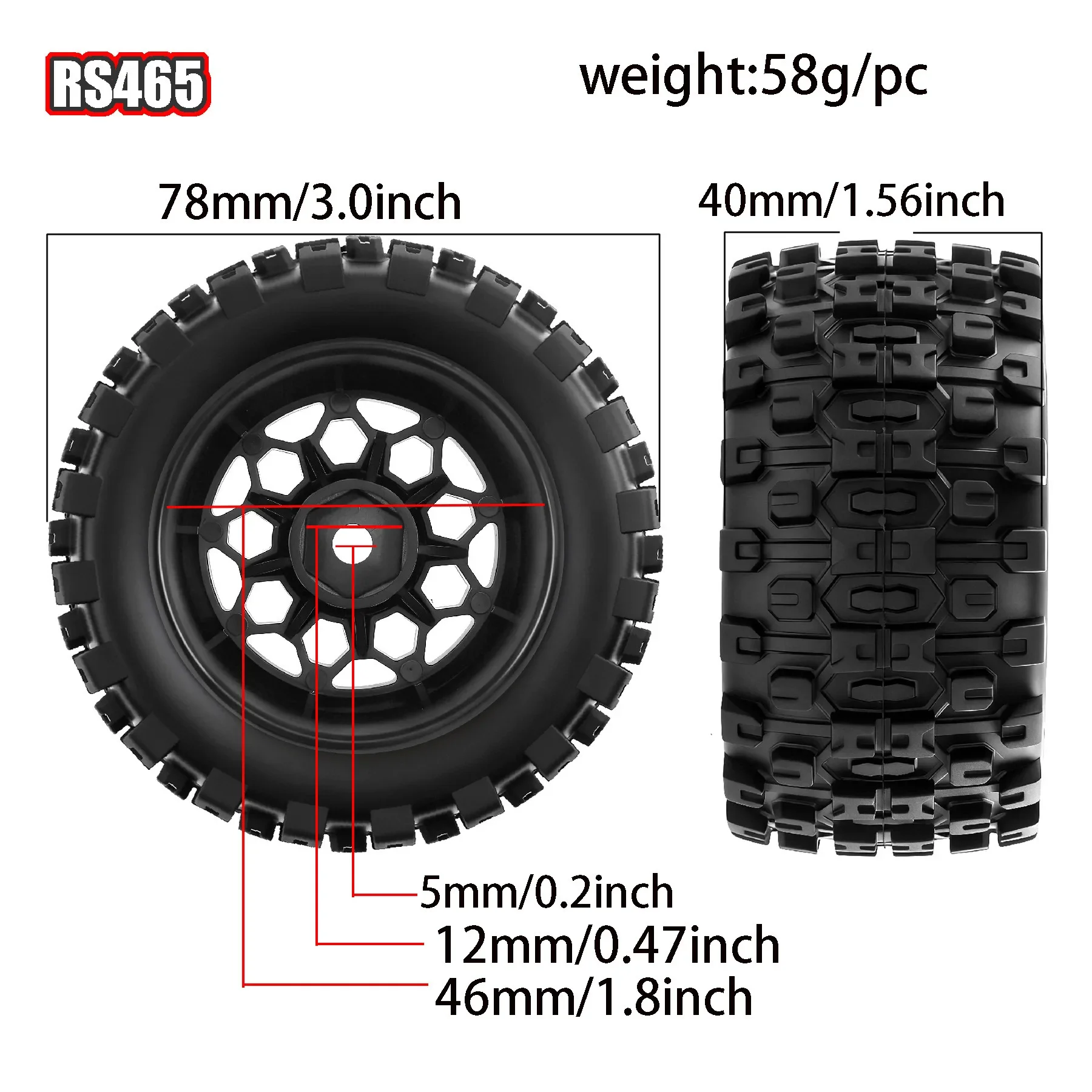 

1 Set 78mm 1/18 Short Course Truck Tire Tyre 12mm Wheel Hex for ARRMA Typhon GRANITE for TRAXXAS BIG ROCK LaTrax Teton RC Car