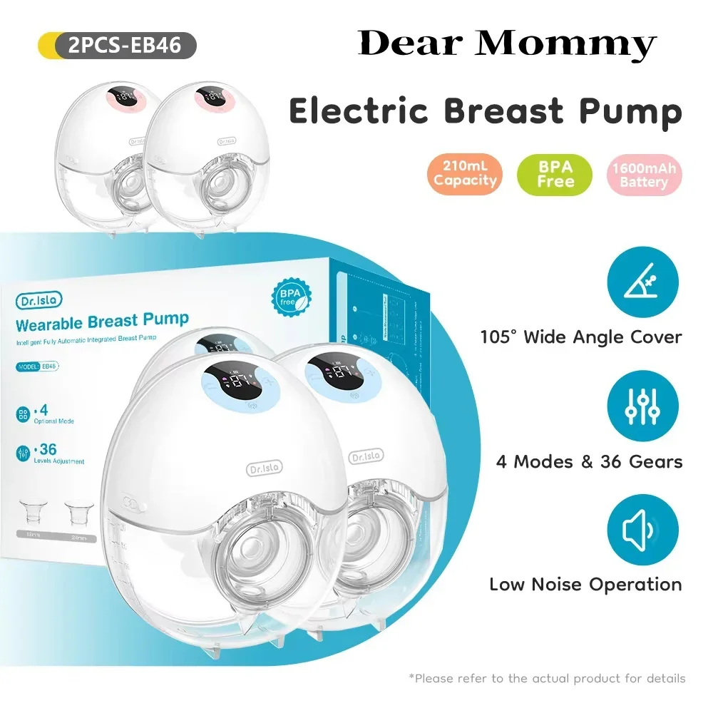 

Переносной молокоотсос, 2 шт., тихий дизайн, 210 мл, большая емкость, 4 режима и 36 уровней, электрический портативный молокоотсос, не содержит BPA