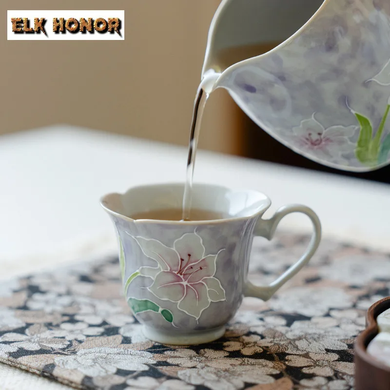 2pc/set 75ml Purple Pure Hand-painted Lily Fragrant Teacup  Tea Bowl Sample Tea Cup Tea-tasting Personal Cup Chazhan Master Cups