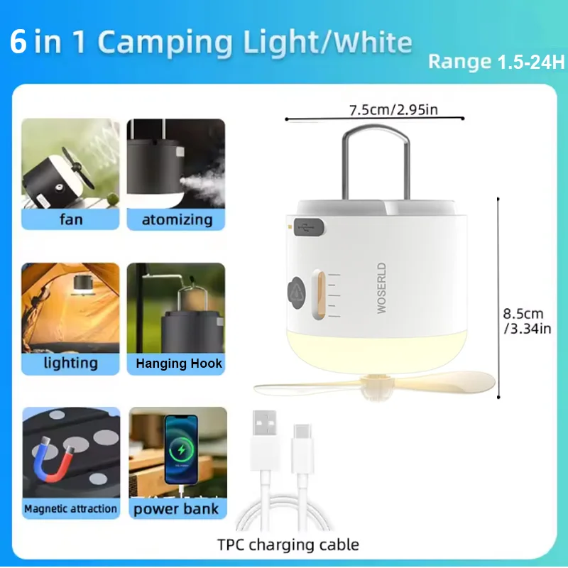 Hiking Traveling Survival Outdoor Portable Camp Lanterns LED Tent Lamp Camping Ceiling Fan Light With Fan 4 Lighting Modes Spray