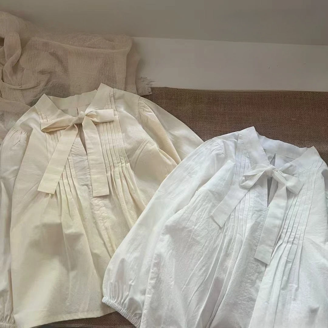 

Kids clothes Girls blouse 2025 autumn Korean style lace-up shirt
