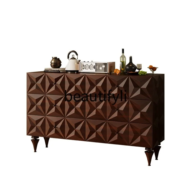 

Medieval style bucket cabinet solid wood bedroom storage cabinet retro rhombus carved bucket cabinet