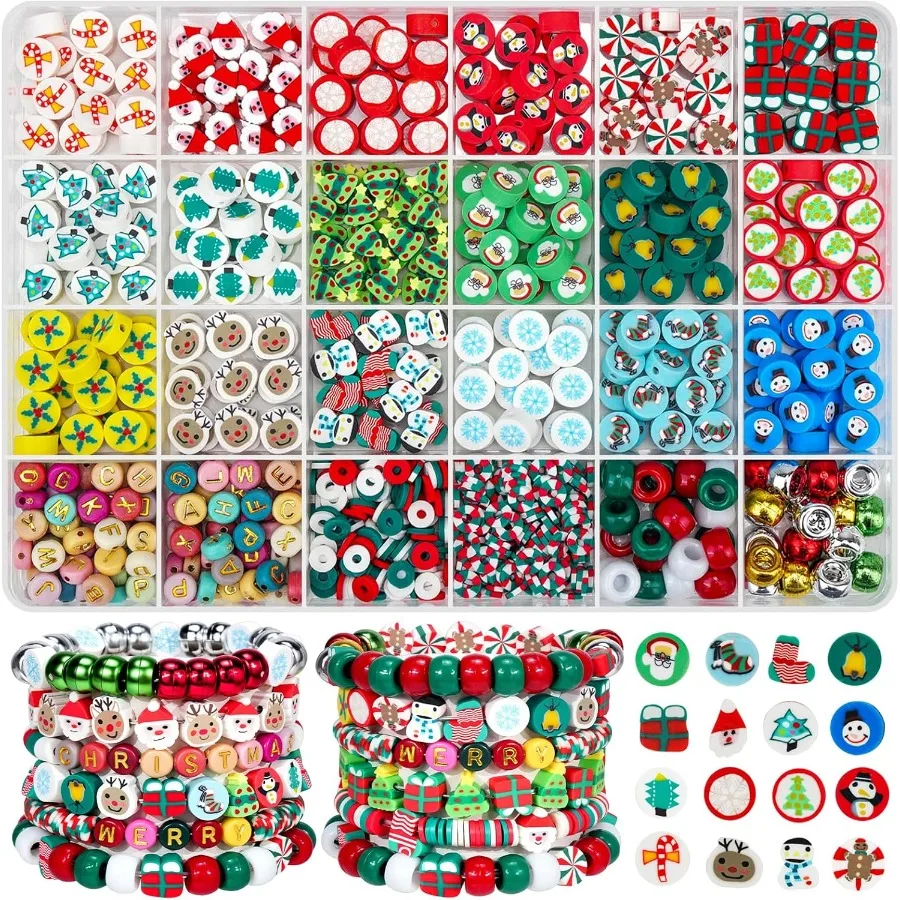 Gionlion عيد الميلاد الخرز سوار صنع عدة 800 قطعة بوليمر كلاي الخرز طقم مجوهرات للفتيات عطلة DIY الحرفية مع عيد الميلاد #2