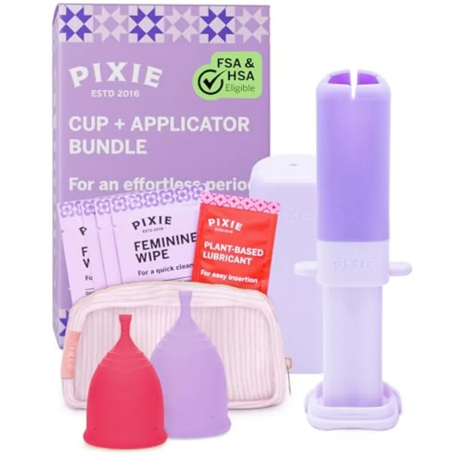 2 Menstrual Cups and Applicator Bundle - No Metals or Toxins - 100% Medical-Grade Silicone - Softest Reusable Period Cup - Inse
