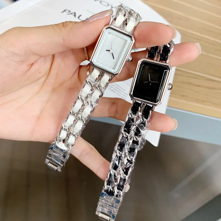 2025 NEW Fashion Brand Wrist Watches Woman Girl 20mm Rectangle Style Steel Metal Leather Band Quartz Luxury Square Clock