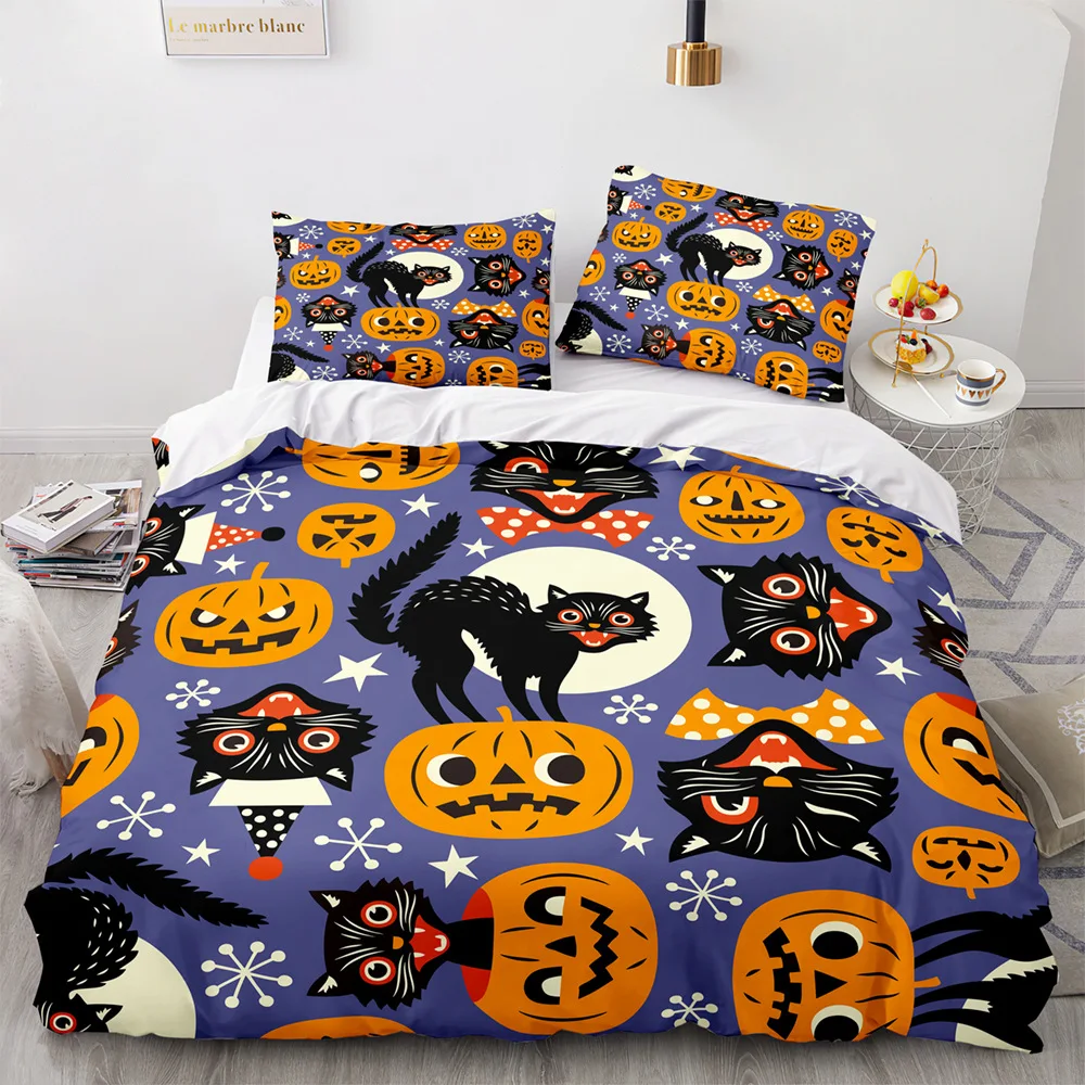 Halloween Duvet Cover Pumpkin Lantern Cartoon King Queen Twin Size Polyester Bedding Set for Kids Boys Girls Teens Bedroom Decor