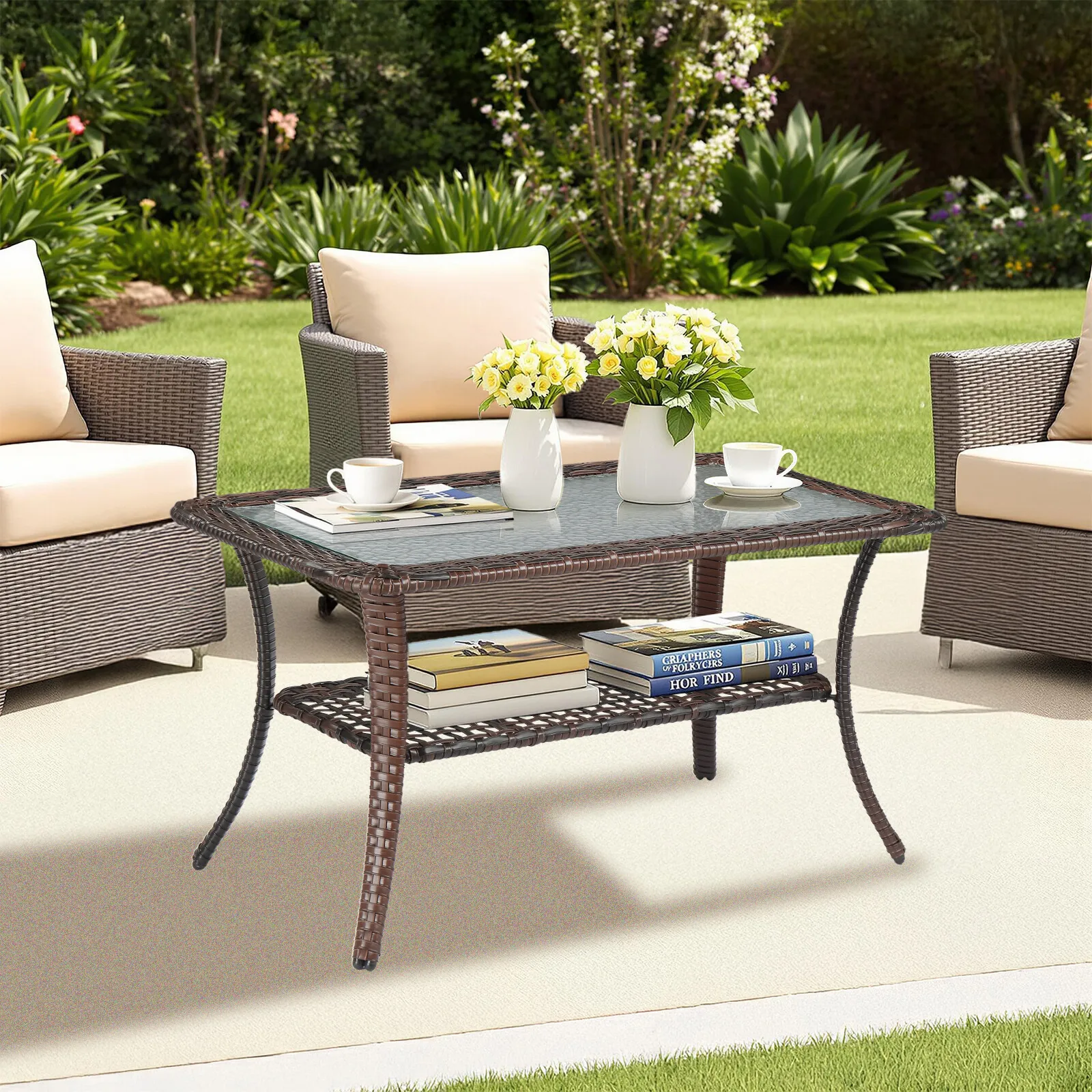 Tables de caféElegante table d'appoint extérieure en osier Table d'appoint en rotin pour patio balcon café bistro utilisation