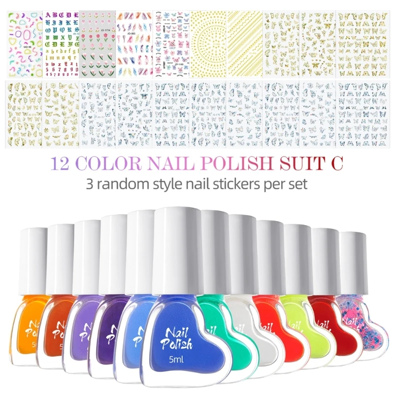 Nails Stickers Candy Color Nails Polish Set Nails Art Stickers for Women Girls