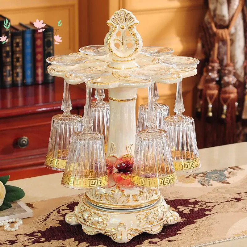 Inverted household rotating ceramic goblet holder creative living room wine cabinet decorative ornament red wine rack