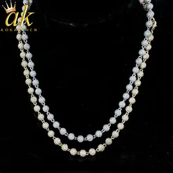 Iced Out Ball Chain for Men Real Copper Cubic Zirconia Choker Necklace Gold Plated Hip Hop Jewelry