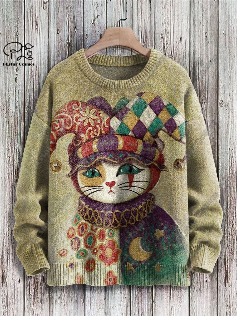 PLstar Cosmos new 3D printed animal series cute and funny cat pattern ugly sweater winter street casual unisex  M-1