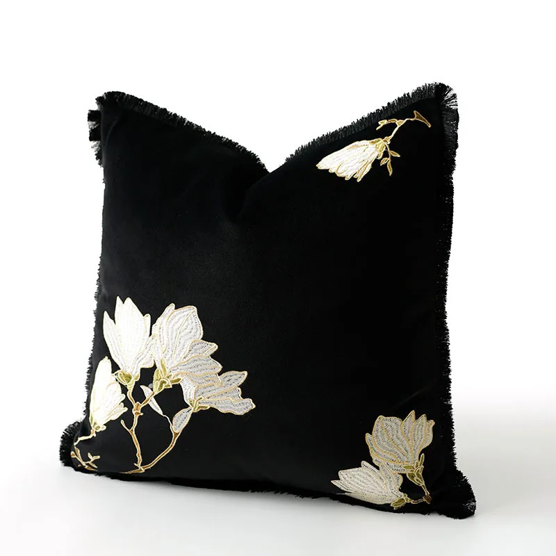 

Black High-end Embroidered Cushion Cover Retro Light Luxury Plant Leopard Pillow Case For Home Living Room Sofa Decor