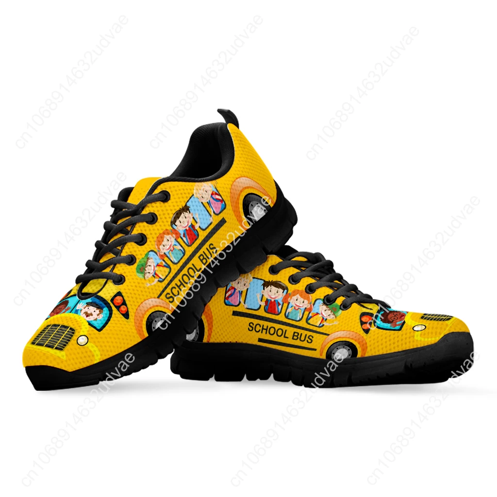 Yellow School Bus Design Casual Shoes Model Design Black Moccasins Demand Custom Breathable Lace-up Shoes Sneakers