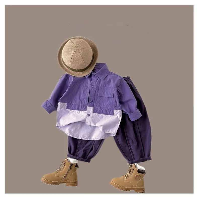 Boys suit 2025 new baby shirt trousers two-piece set of foreign-style children's spring handsome children's wear tide