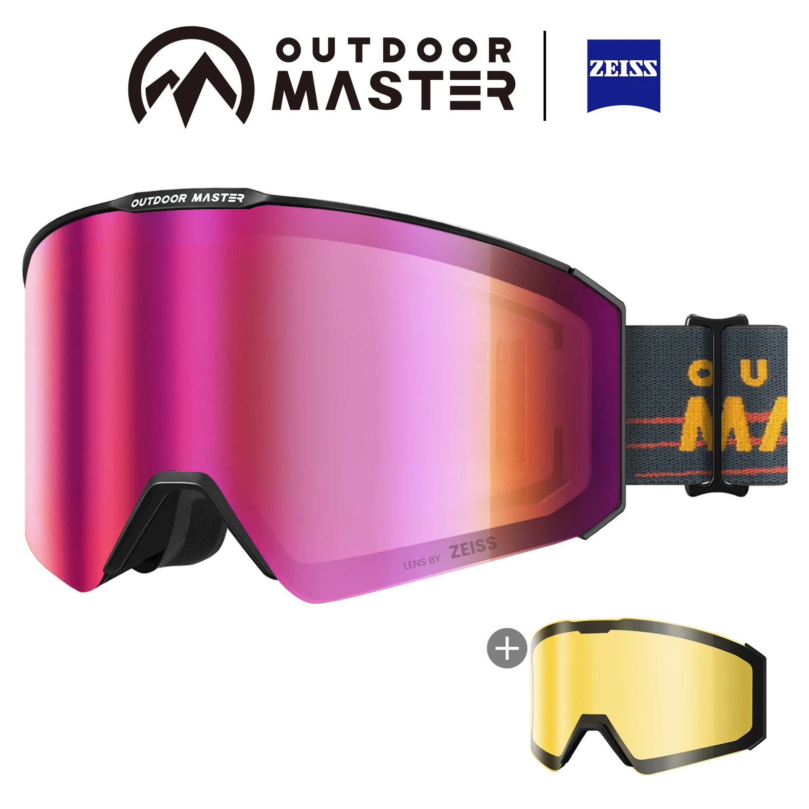 OutdoorMaster ZEISS skibril OTG snowboardbril met magnetische verwisselbare lenzen, anti-condens, UV400, helmcompatibel, voor volwassenen