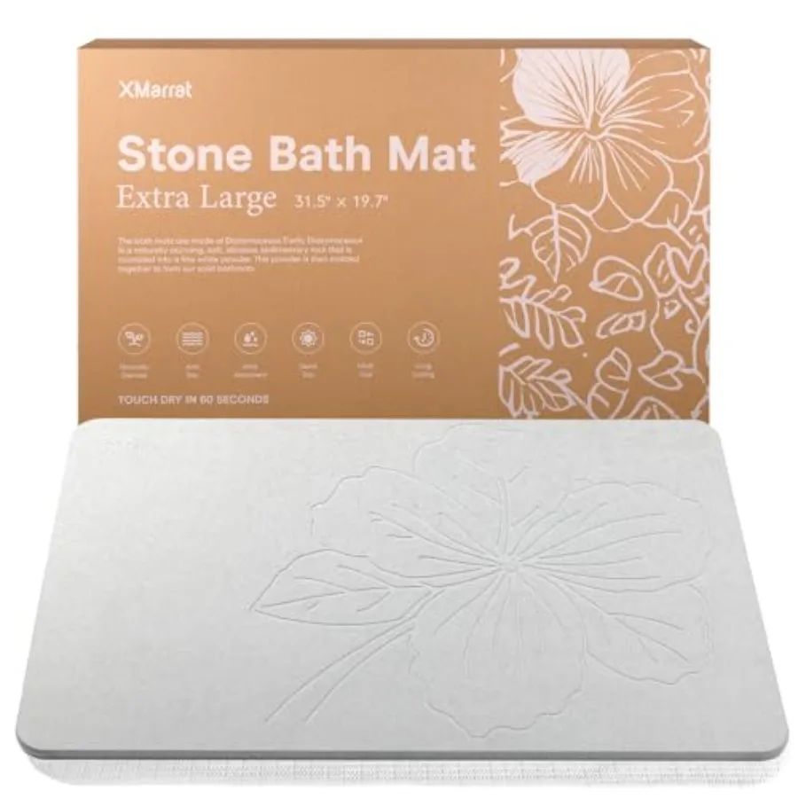 

Очень большой каменный коврик для ванной 31,5'' x 19,7'' из диатомитовой земли, нескользящий, супервпитывающий, для душа