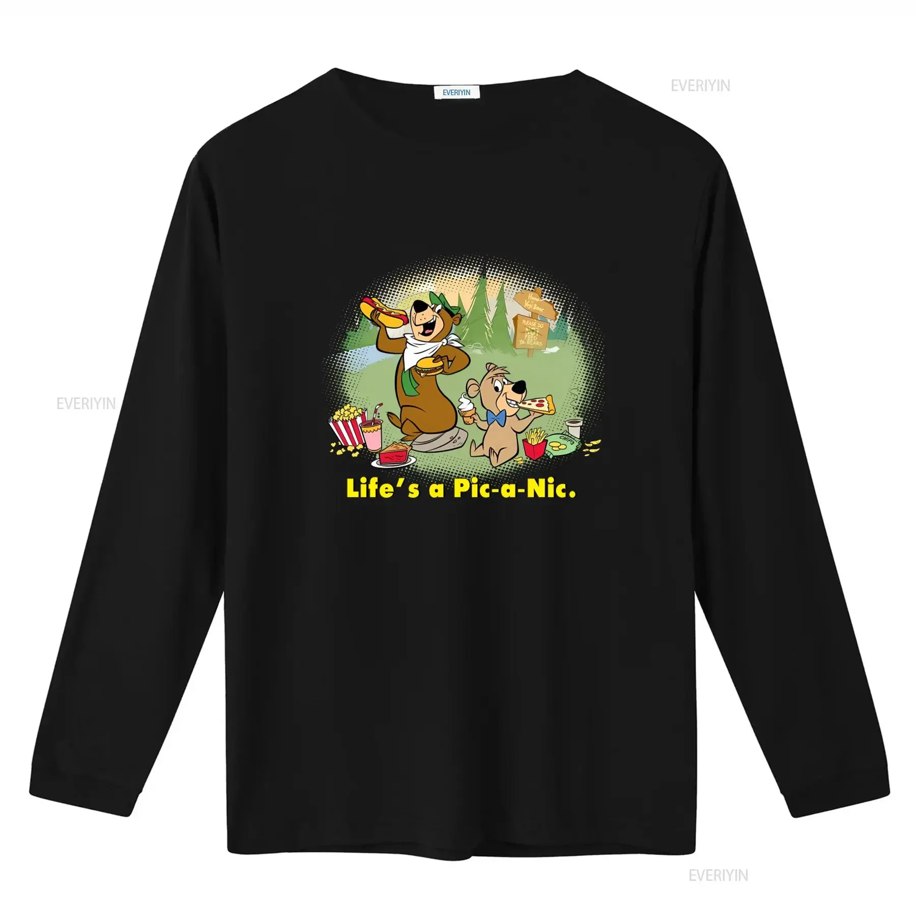 Life's A Pic Nic Yogi Bear Cartoon Print T Shirt for Casual  vintage Washed Slightly Breathable Stretched Stylish streetwear