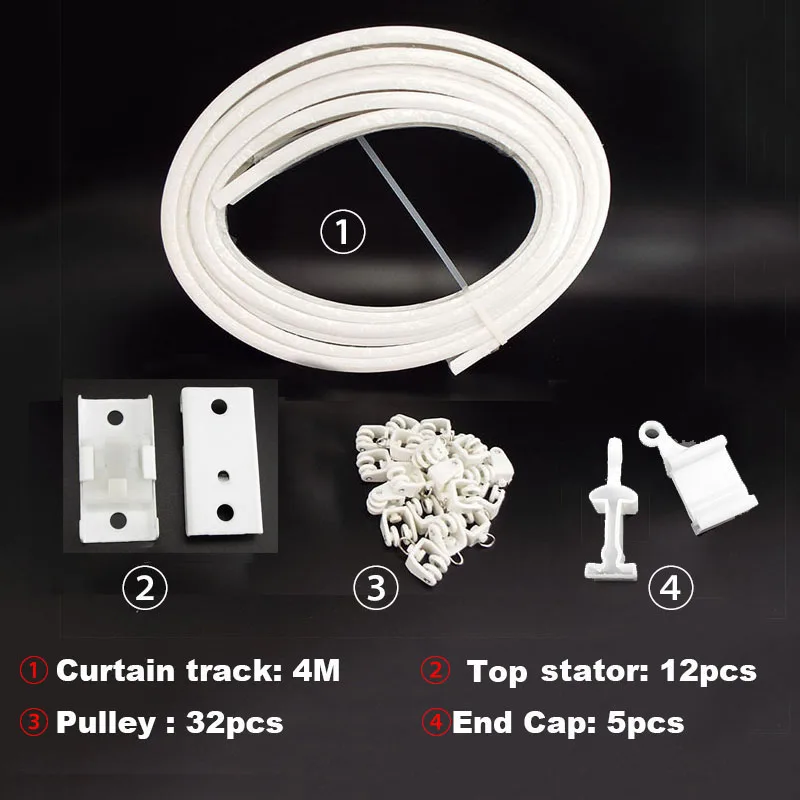 4M Top Clamping Curved Curtain Track Rail Flexible Ceiling Mounted Straight Windows Balcony Curtain Pole Accessories B3