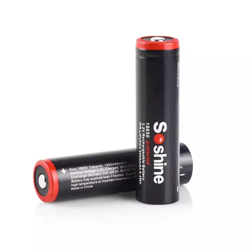 Soshine 3,2 В 18650 2000 мАч LifePO4 аккумулятор с защищенной положительной соской для светодиодного фонаря, налобного фонаря, велосипедного фонаря