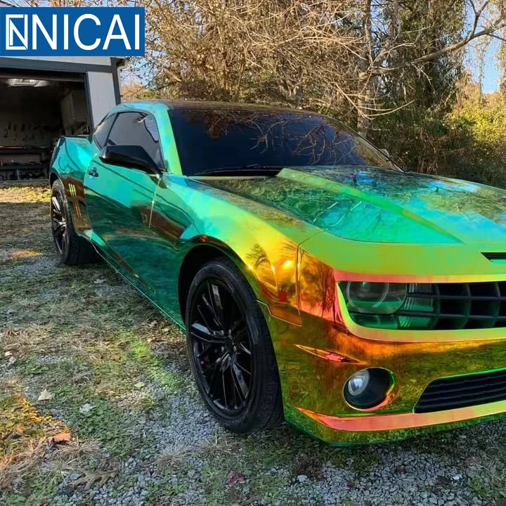 

Auto Premium 1.37*18M Chrome Rainbow Film Green Change Gold Holographic Removable Glue Wrapping For Car Wrap Vinyl Sticker