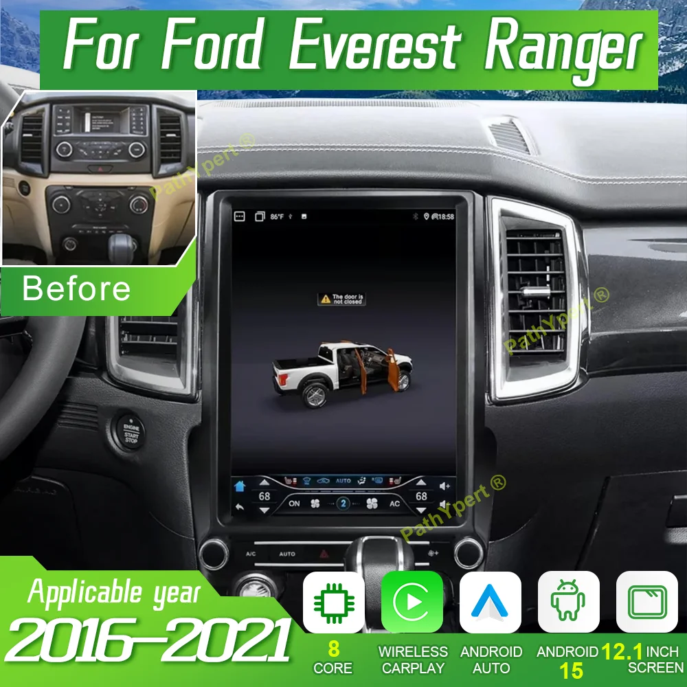 

12.1" Carplay Auto Screen For Ford Everest Ranger 2018-2021 Multimedia Player Android 15 Car Radio Stereo 4G+WIFI BT Head Unit