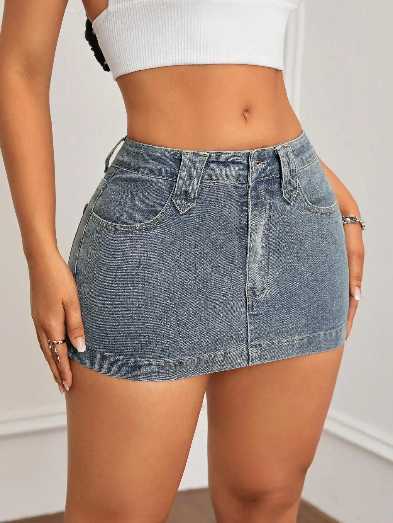 Washed Slim-Fit Mini Denim Skirt with Distressed Hem