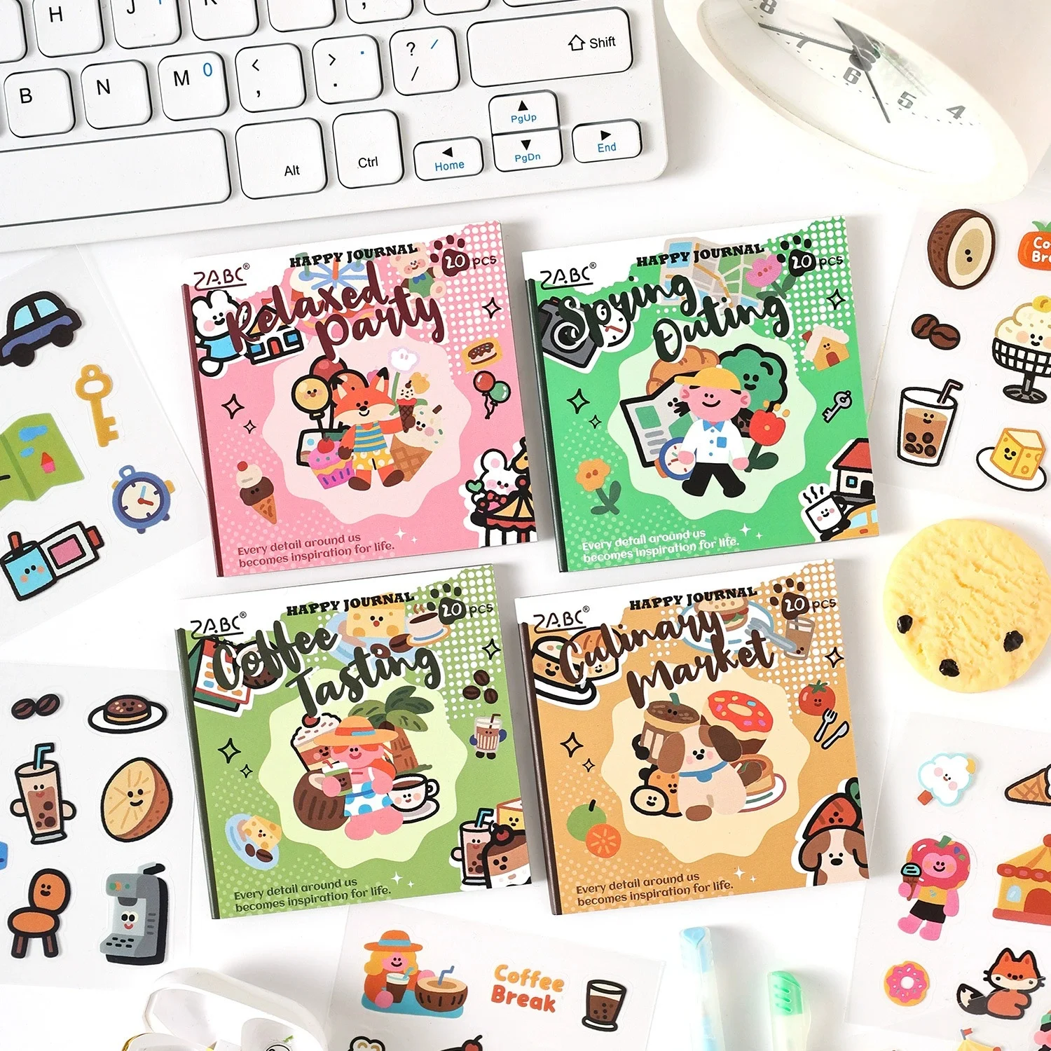 Niedliches Kawaii PET-Aufkleberbuch, Happy Journal Serie Cartoon-Sticker für Scrapbook, Tagebuch, DIY-Handarbeit, Laptop-Dekoration