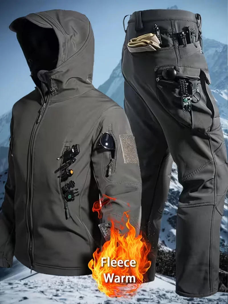 5XL 6XL Men's  Suit Tactical Shark Skin Workwear Jacket+long Pants Two-piece Set Outdoor Sports Durable Work Clothes Men Clothes