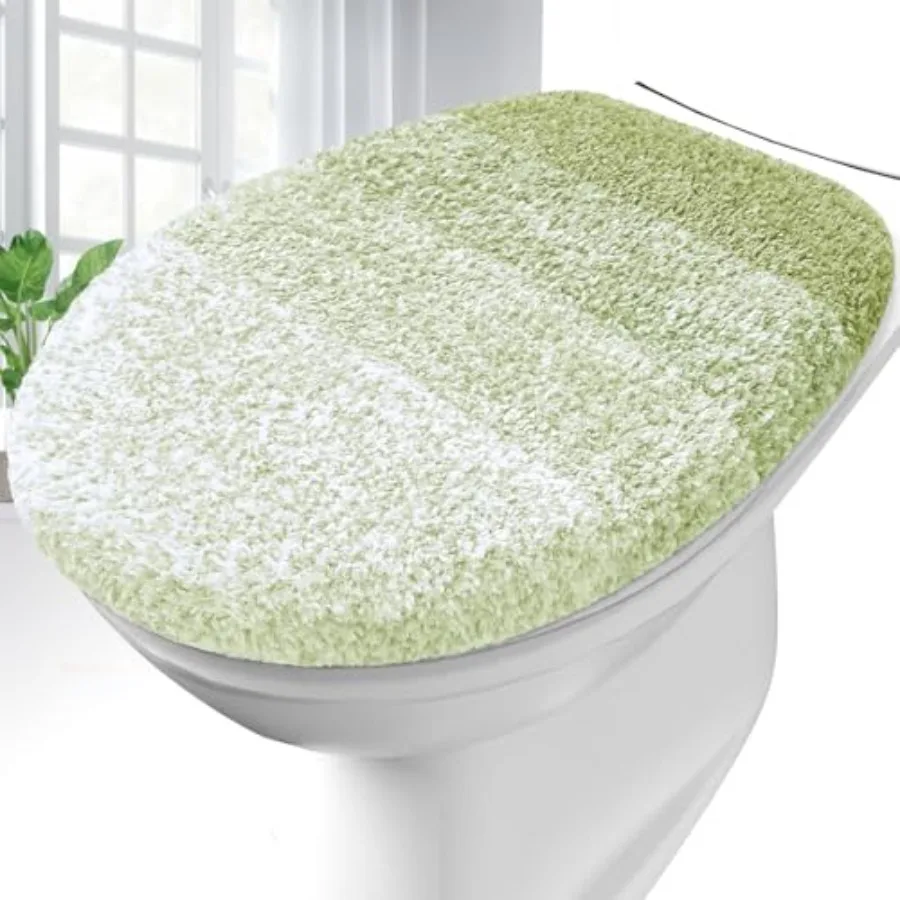 

Soft Microfiber Bathroom Toilet Lid Cover Machine Washable Covers 17.5x15 Stays in Place Rubber Backing Fits Most Round Elongat