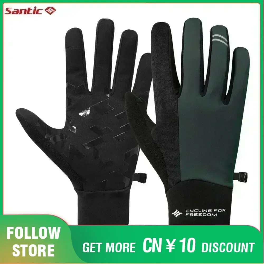 Santic Winter Cycling Gloves Men\'s Outdoor Riding Silicone Padded Protective Gear Touch Screen Windproof Non-slip Bicycle Gloves