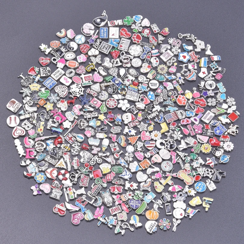 40Pcs/Lot Mix Styles Mini Random Animal Heart Flower Sun Star Floating Charms Fit Glass Locket Pendant Jewelry Accessories Bulk