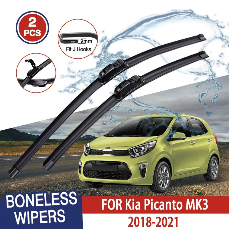 For Kia Picanto MK3 2018-2021 Car Wiper U-type Soft Rubber Boneless Wiper HD Quiet Durable Automotive Wiper 24\