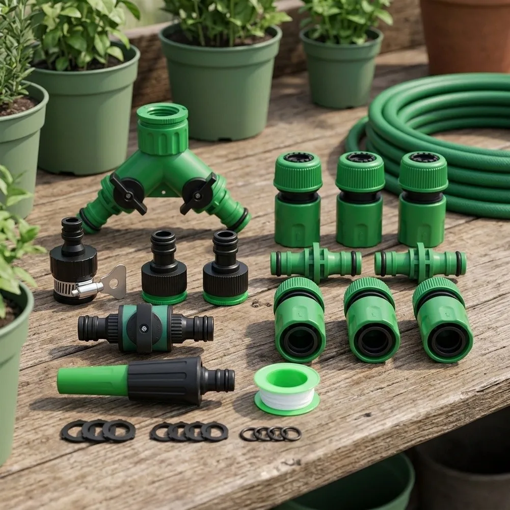 15 Piece Garden For Hose Quick Connector Kit ABS for Outdoor Watering Includes 2 Two in One Adapters 16mm Fittings