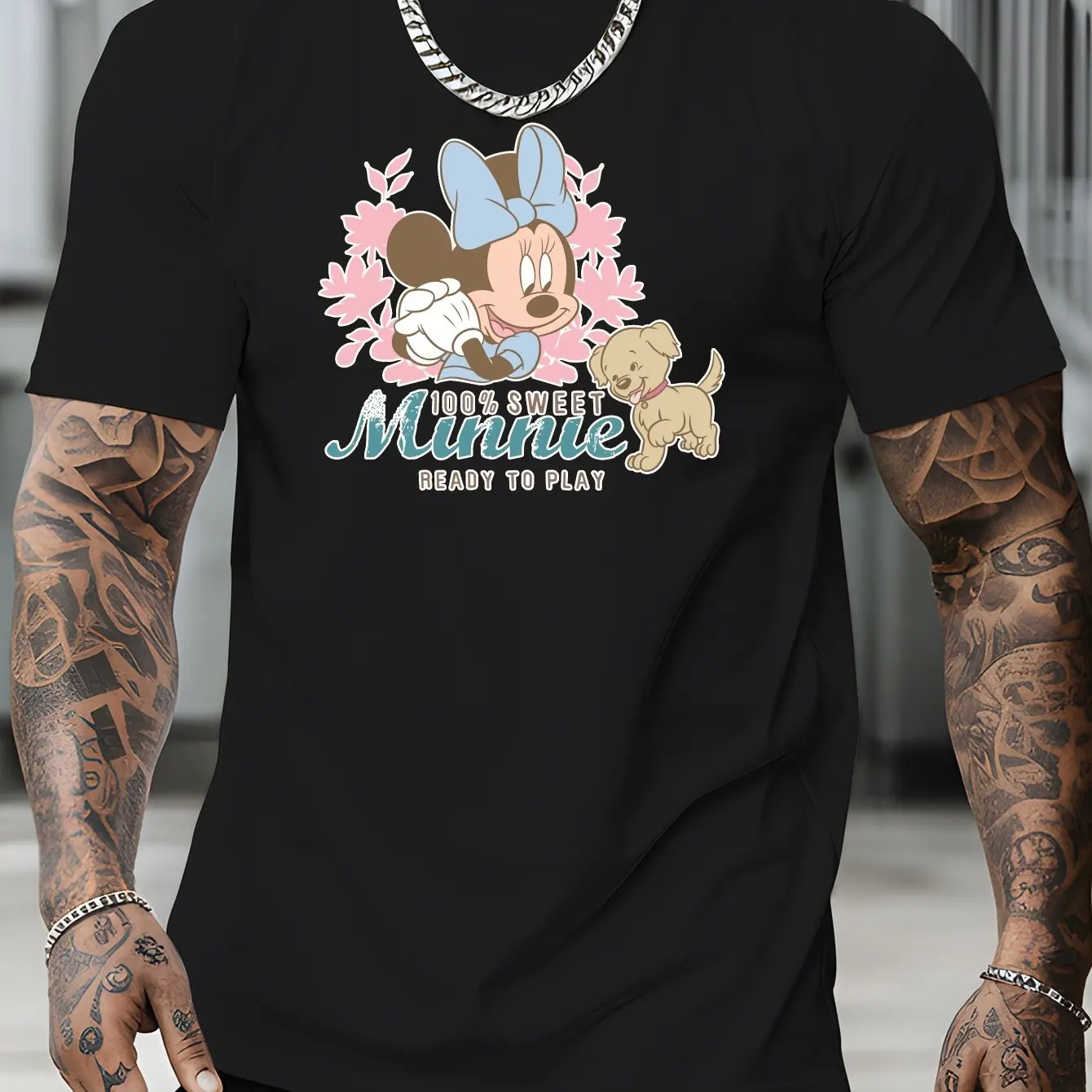 

2025 Summer Fashion New Casual Minnie Puppy Print Men's Casual T-shirt Cool Bottoming Versatile Spring and Summer Top