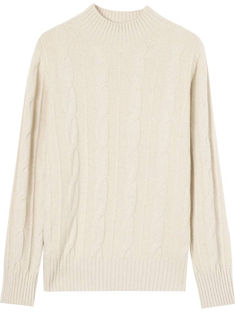 Suéter de Lã Quente e Espo para Mulheres, Csa Base Tricotada de Gola Alta Solta, Estilo Novo de Moda para Outono e Inverno