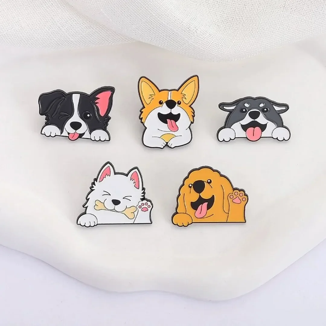 Cute Pet Dog Animal Enamel Pin Cartoon Golden Retriever Border Collie Brooch Clothing Shirt Lapel Badge Jewelry Gift For Friend