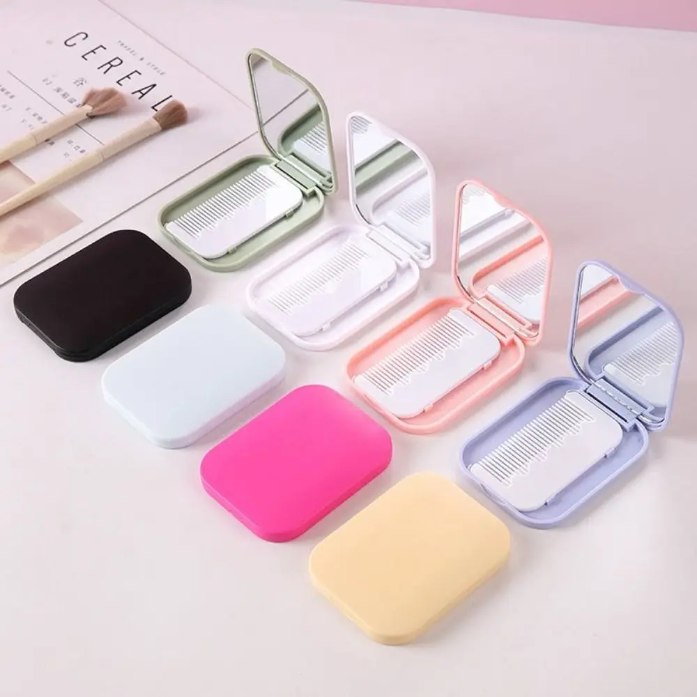 Fashion Solid Color Pocket Makeup Mirror Wear-resistant With Comb Handheld Folding Mirror Smooth Cosmetic Mirror Makeup Tools