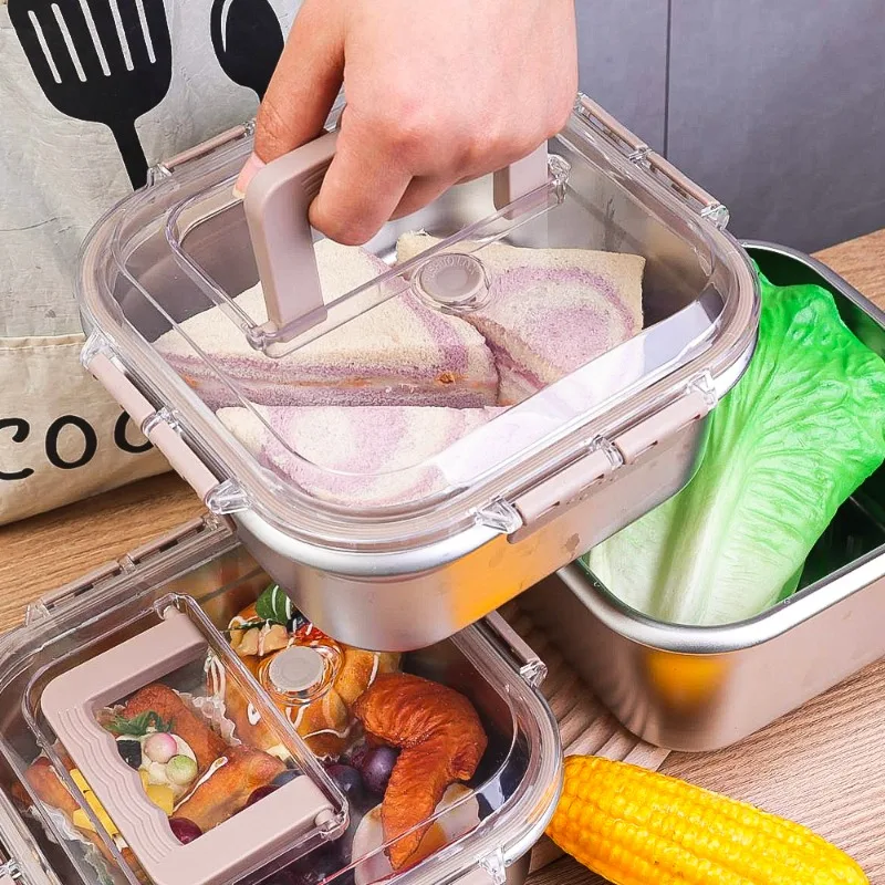 Stainless Steel Food Storage Container Camping Lunch Box Bento Food Box Noodles Fruit Tray Thick Refrigerator Organizer Plate