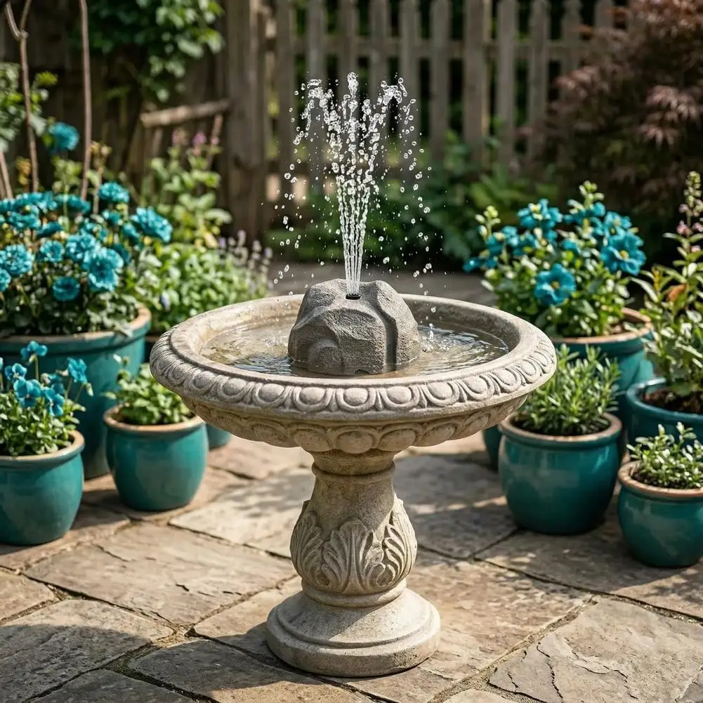 Diy Solar Fountain Kit Solar Bird Bath Fountain Solar Fountain Bird Bath Pump with 8 Nozzles Faux Granite Rock Water Feature