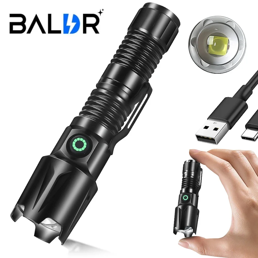 XHP50 Superhelle LED-Taschenlampe, USB wiederaufladbar, taktische Mini-Taschenlampe, leistungsstarke wasserdichte Laterne für Outdoor-Camping-Arbeit