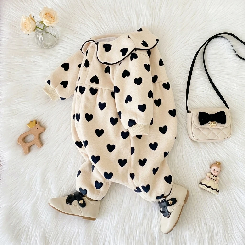 Long Sleeve Winter Baby Girls Ropmers Infants Clothing Cute Baby Clothes Heart