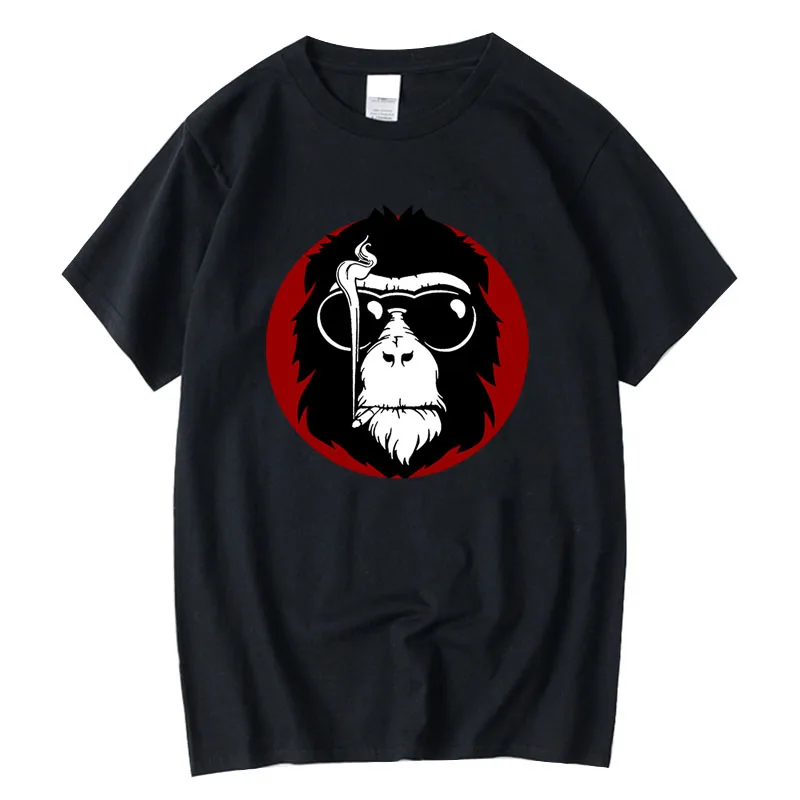 XIN  Men's T-shirt 100% Cotton Funny Monkey Print Top Quality Hand-drawn Customizable Design Casual Fashionable Shirt