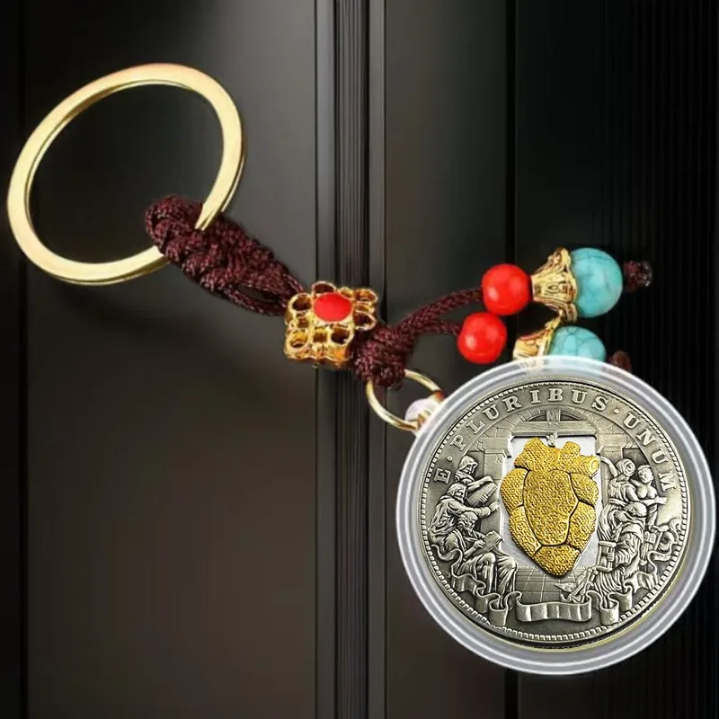 Movable Mechanism Coin Keychain Hobo Nickel Morgan Dollar 'Beating  Gold Heart' Collectible Creative Gift Replica